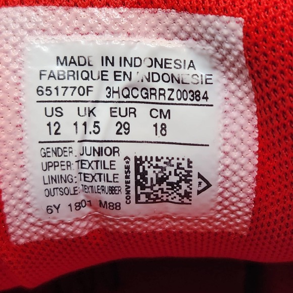 Converse All Star Junior Gray Red White Sneakers Size 12 Low Top Black Laces - Picture 5 of 9